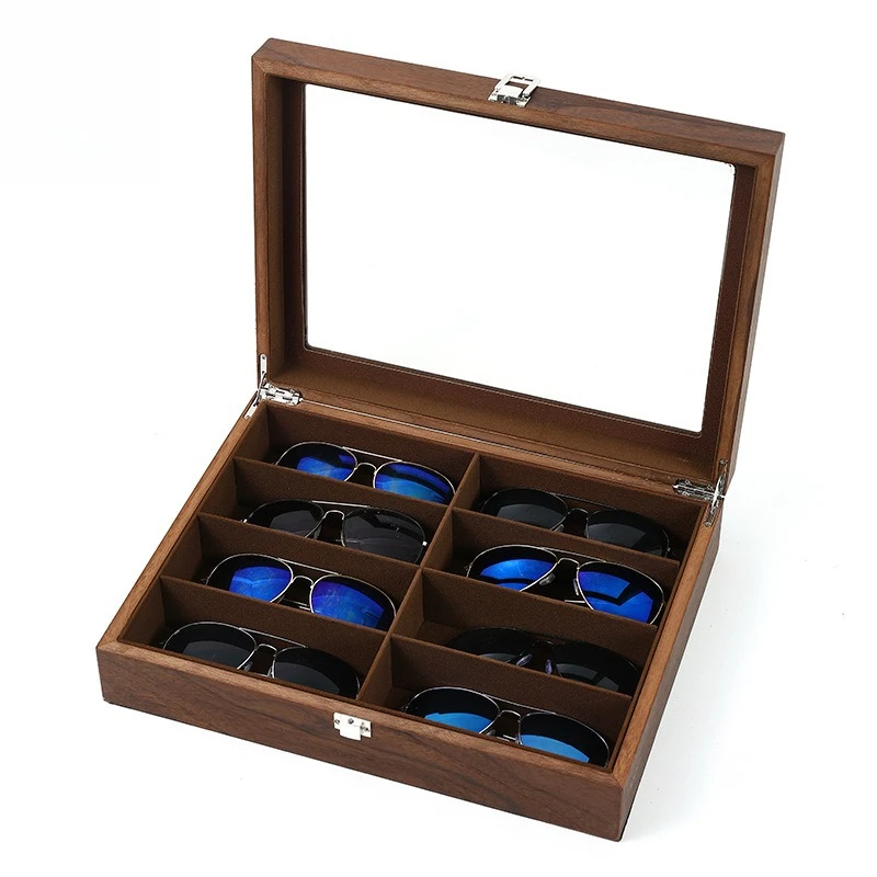 

Wooden Glasses Storage Box Men's Sunglasses Organizer Container Retro Portable Eyeglass Case 8 Locations Glasses Storage Boxes