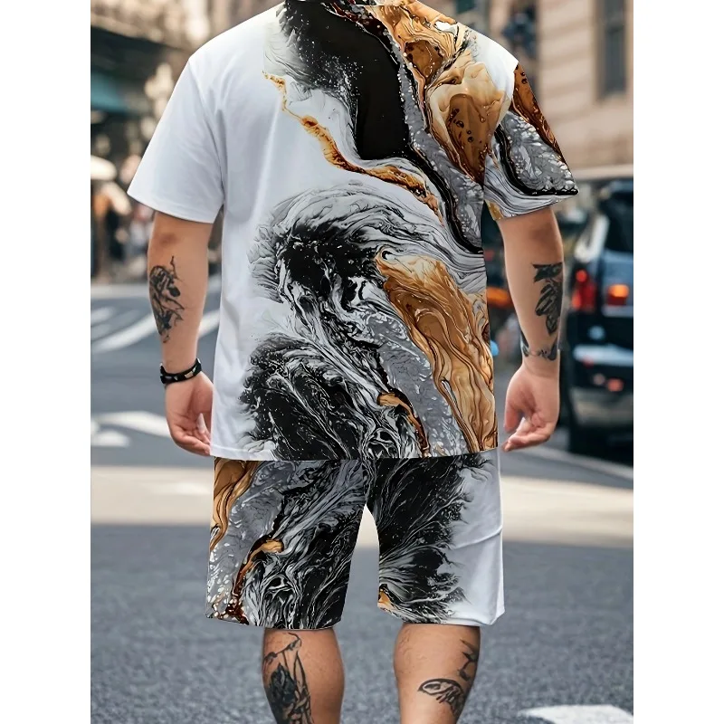 2025 Fashion Leisure Outdoor Sports Summer Men's 2-piece Latest 3D Digital Printed Short Sleeve Shorts Set