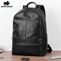 BISON DENIM New Genuine Leather Men Backpack Laptop School Backpack Bag 2024 Fashion Waterproof Travel Bag Casual Book Bag