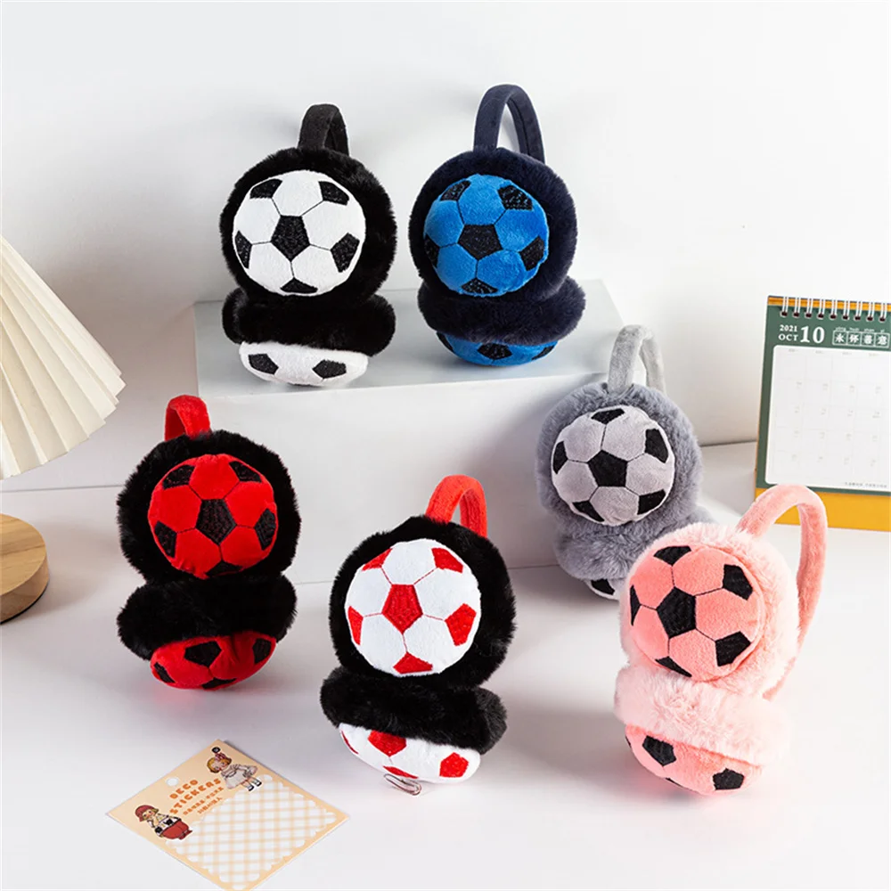 Kids Cute Warm Earmuffs Football Design Unisex Plush Ear Muffs Winter Windproof Comfortable Outdoor Travel Ear Warmers Earflap