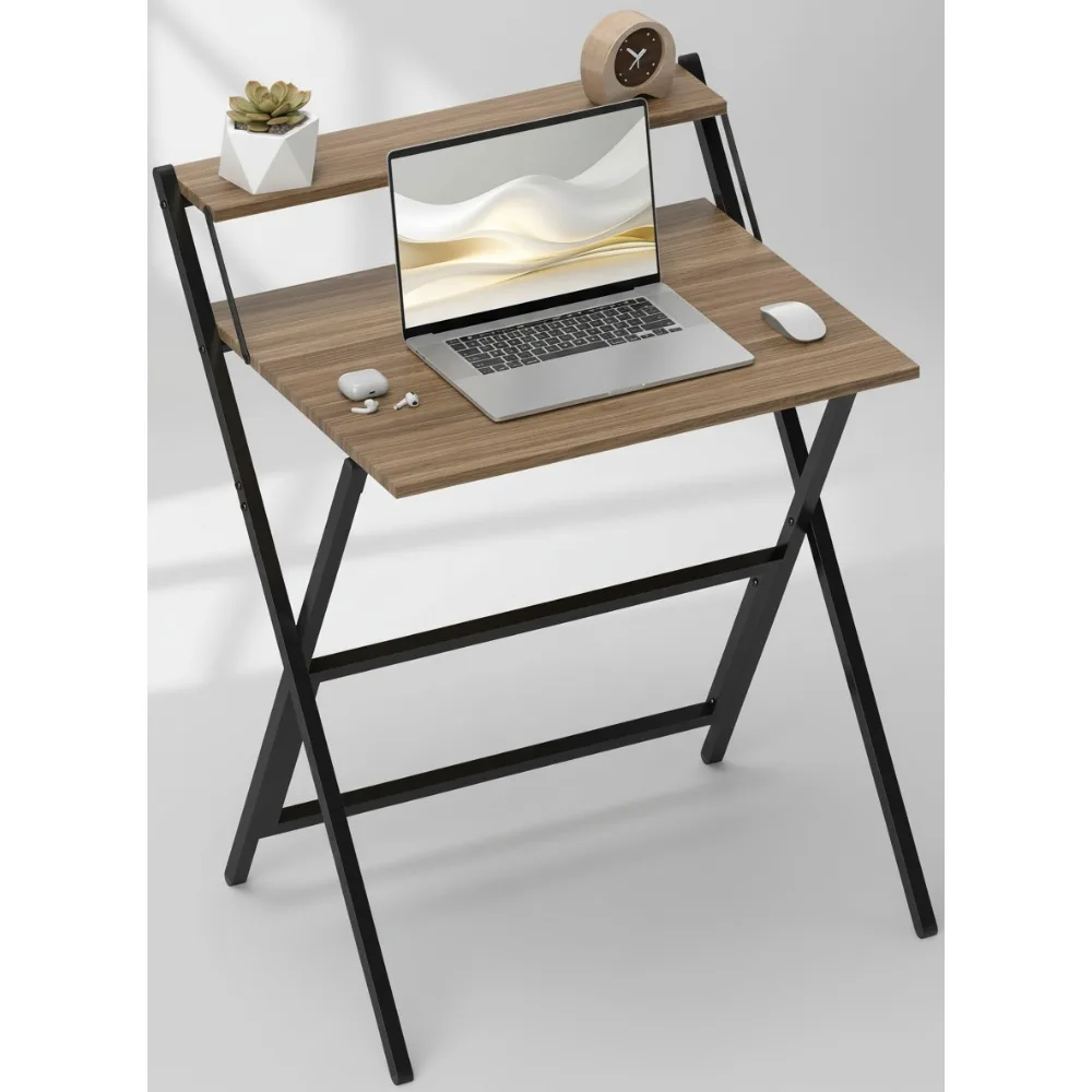 

27.6 Inch Foldable Computer Desk with Monitor Shelf, Space Saving Portable Writing Table for Home Office Study