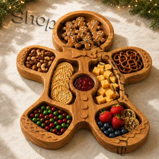 New Christmas wooden partition tray, multi compartment snack storage board, Christmas party decoration gift, craft decoration