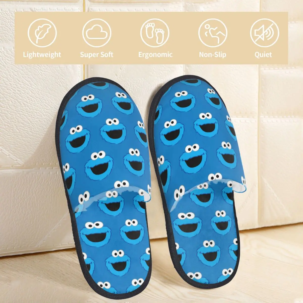 Smiling Cookies Monsters Plush Slippers Indoor Cozy Memory Foam Slippers Non-skid