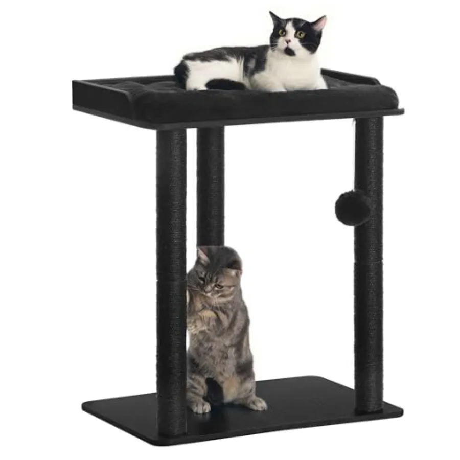 

Когтеточка-башня для кошек 26,7 дюйма с домиком, большая платформа, три когтеточки из сизаля 23,6 дюйма, черная