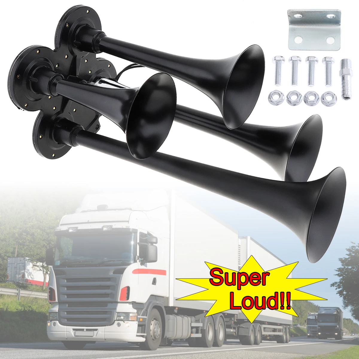 

12V 178db Waterproof Auto Car Air Horn Super Loud Four Trumpet Car Air Horns for Trucks / Boats / Vehicles