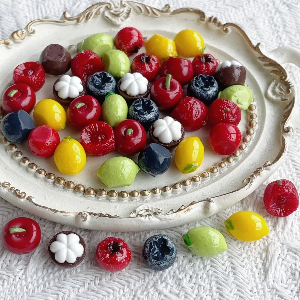 10Pcs Kawii Mini resin Mixed Fruit Miniature Flat Back Cabochons For Hairpin Scrapbooking DIY Home Decor Craft Accessories