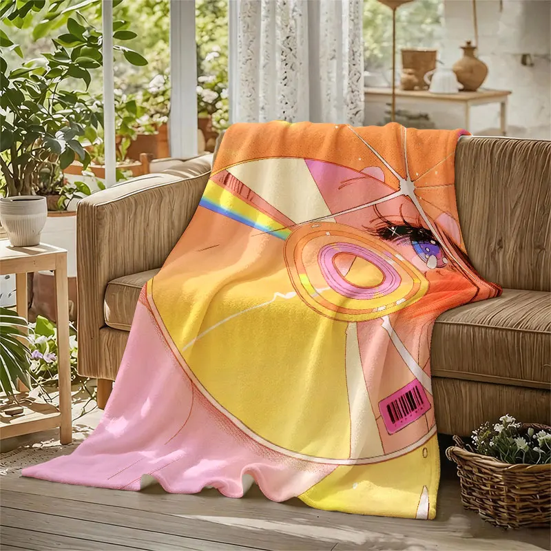 Anime Girl CD Disc Retro Flannel Blanket Perfect for Sofa Office Bed Travel Sleep Read Relax Camping Four Season Use