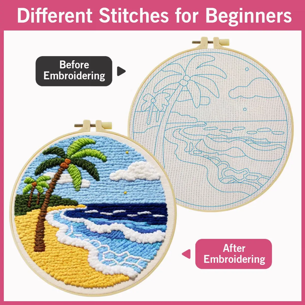 20X20CM/7,87 Zoll Strand-Sticknadel-Set, Stickerei-Kit, Strick-Stickerei, DIY Handgemachtes Geschenk, Nadelkunst – Detail 4