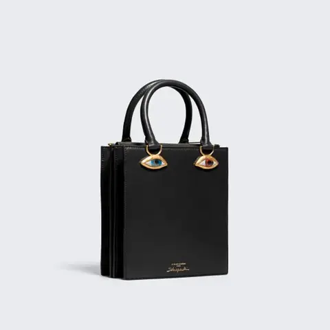 Mini Face Bag Women High Quality Black Leather Luxury Brands Handbag Jewelry Eyes Gold-tone Metal Shoulder Strap Crossbody Bags