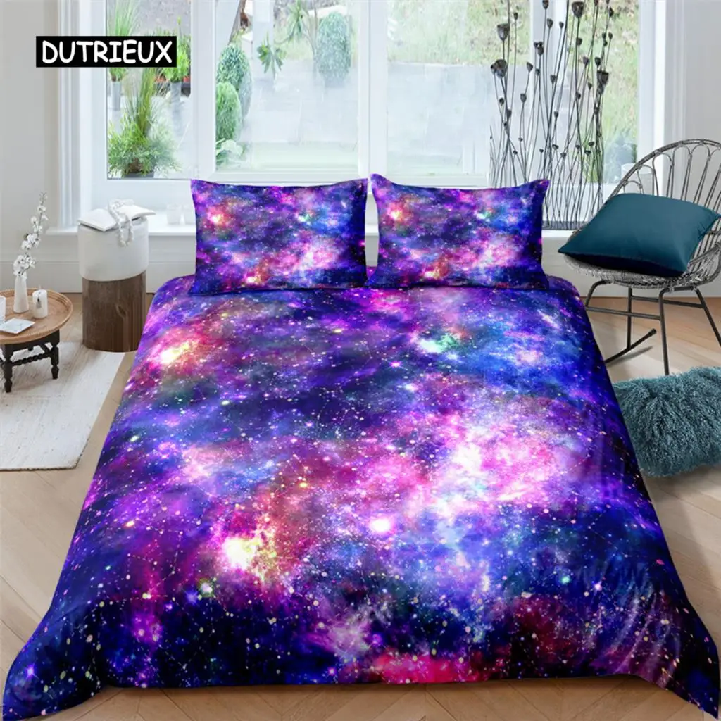 Purple Galaxy Duvet Cover Starry Sky Colorful Starry Bedding Set Outer Space Comforter Cover Sky Dream for Women Girls Festival