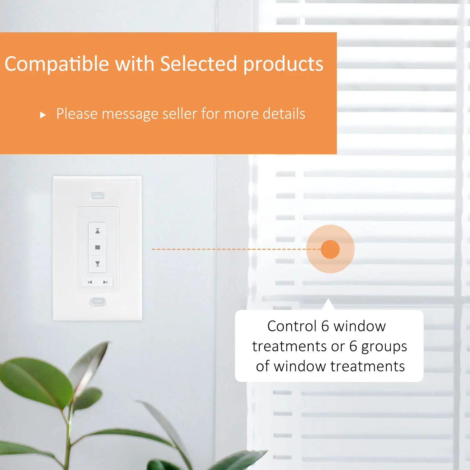 AC135 6 Channel Remote Control, RF433.92 Wireless Blinds Controller, Wall Mount Switch for Motorized Roller Shades