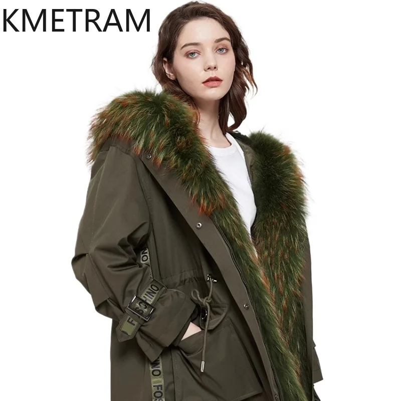 KMETRAM-Chaqueta Parka de piel de conejo Rex Natural con forro extraíble, abrigo de piel auténtica verde, ropa corta de moda para mujer de invierno 2025