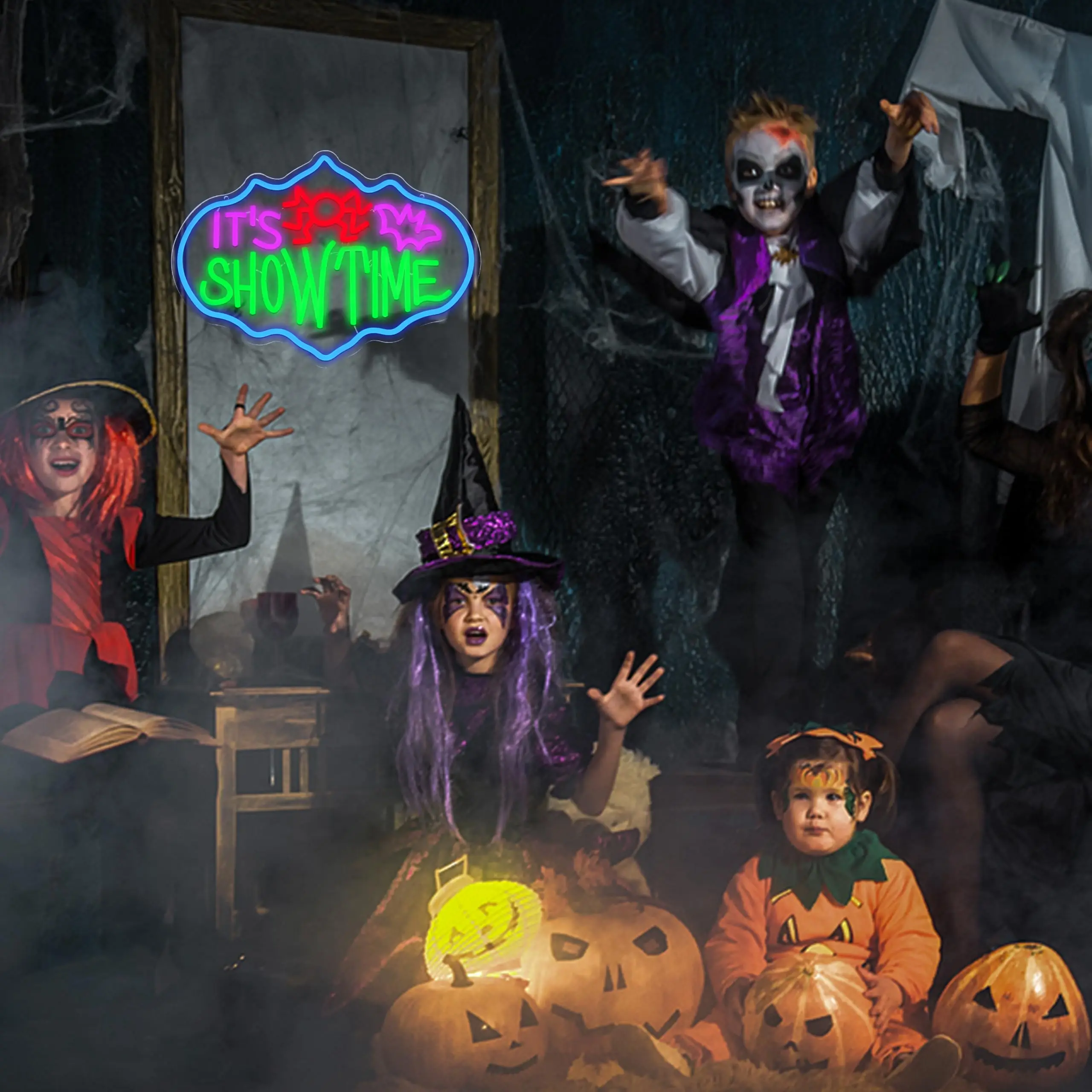 علامة النيون LED لزمن عرض الهالوين لديكور الحائط، شكل خفاش عنكلي ملون USB قابل للتعتيم لأسرار غرفة موضوع الإرهاب #6