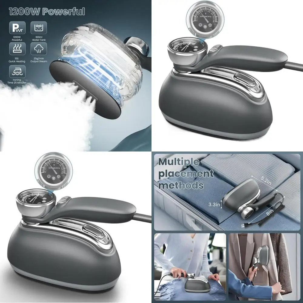 

Портативный отпариватель для одежды с двойной функцией, ручной утюг 1200 Вт с 3-уровневым дисплеем температуры, 180°C ° Поворотный, портативный, 120В