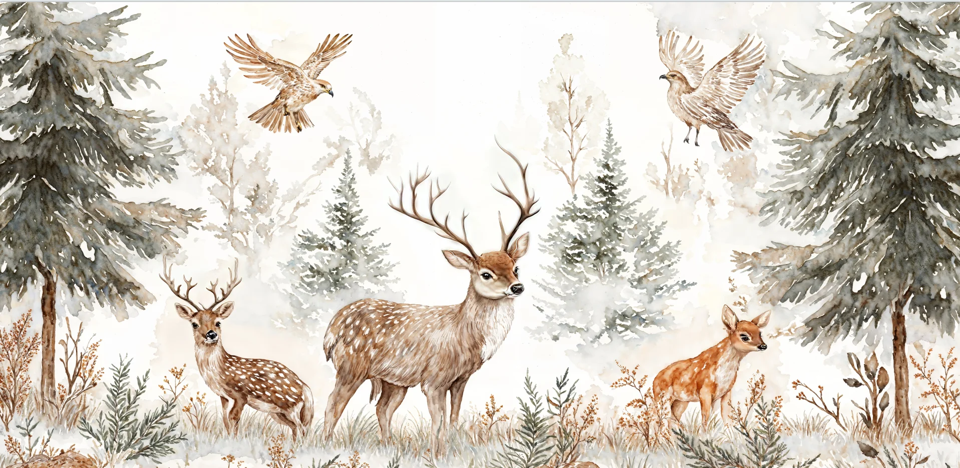 Custom size wallpaper, hand drawn animal, spotted deer mural, home decoration, cartoon forest, children's room 3d wallpaper