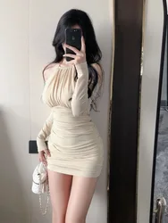 Nightclub Spring New Sister Style Spicy Girl Sexy Off The Shoulder Hanging Neck Dress Women's Wrap Buttocks High Grade Tight 9S1