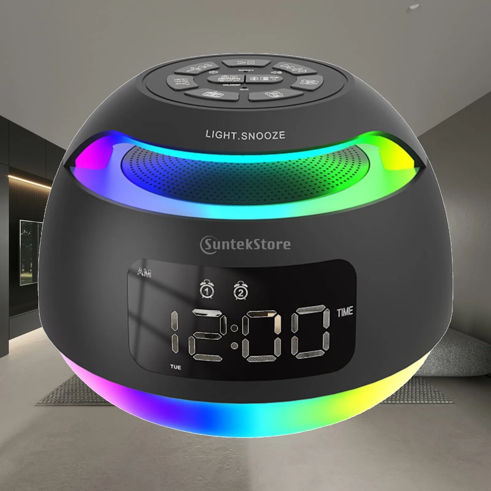 LED Desk Clock 12/24H Dining Room Table Clock Decoration Digital Alarm Clock with Speaker for Dresser Shop Bedside Hotel Bedroom