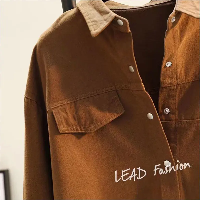 Beige solide décontracté col Polo coton simple boutonnage à manches longues femmes Blouse chemise décontracté femme vêtements hauts mode 2025