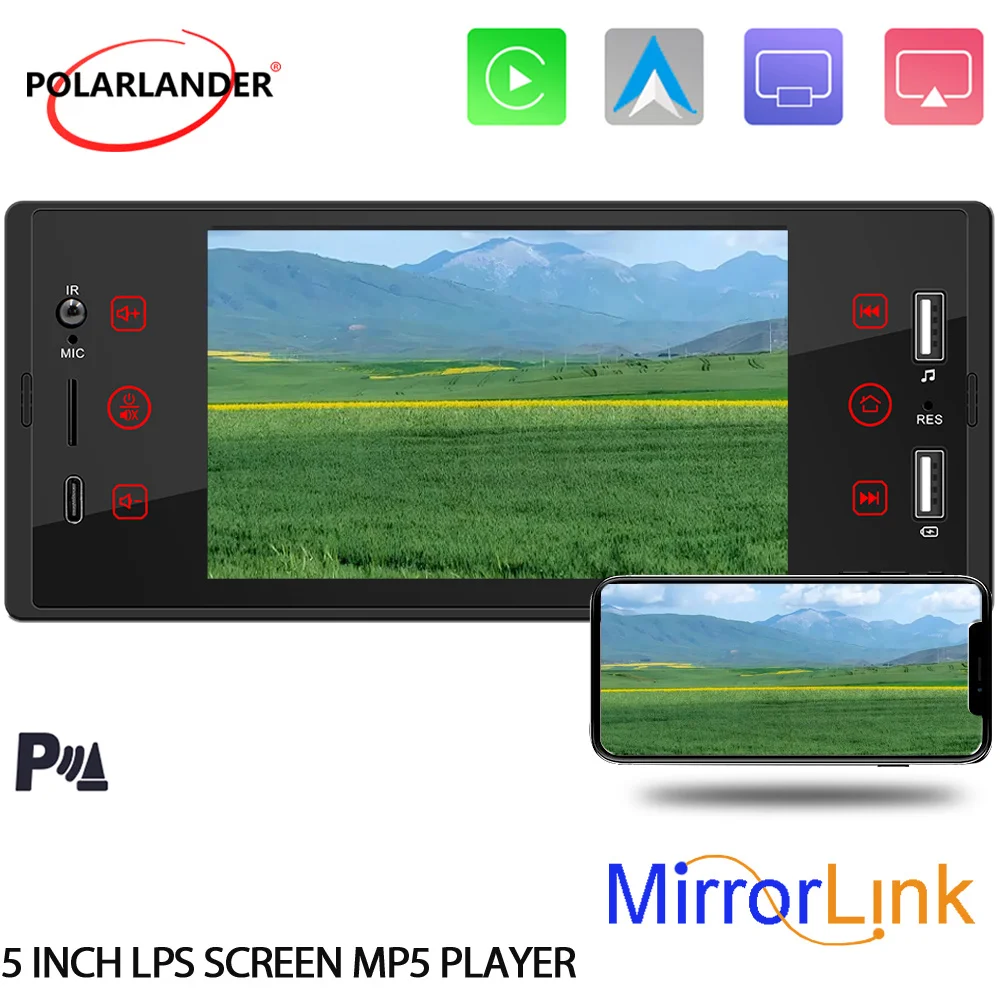 

F150W Мультимедийный MP5-плеер Dual USB Bluetooth 12 ~ 14,4 В 5 дюймов Автомобильное радио с одним Din HD (IPS) с сенсорным экраном 1 шт.