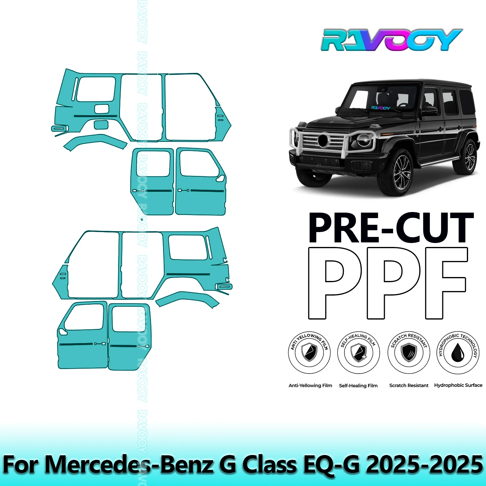

For Mercedes-Benz G Class EQ-G 2025-2025 8.5mil Clear Matte Pre-Cut PPF Door & A/B Pillar Kit TPU Paint Protection Film Set