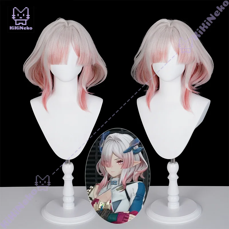 

Game Arknights: Endfield Mi Fu Cosplay Wig Short White Pink Gradient Cosplay Hair For Hallowmas Party Comicon Adult