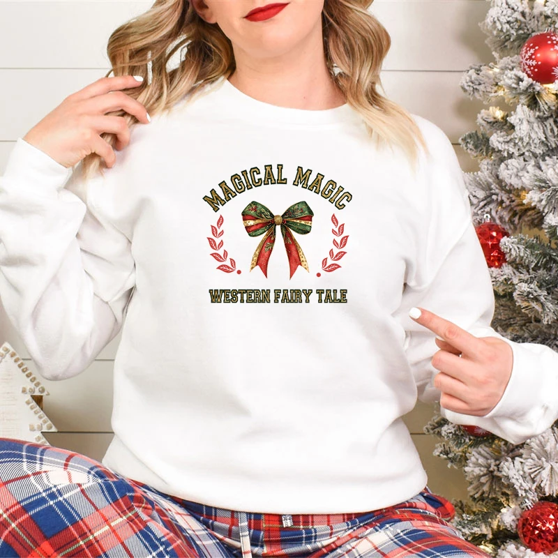 

Womens Christmas Sweatshirt Vintage Retro Bow Graphic Hoodies Women's Holiday Sweater Merry Christmas Bow Trending Sweatshirts