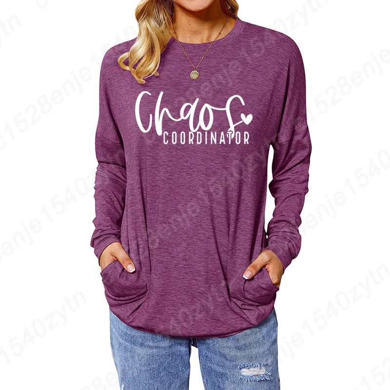 Women Casual Long Sleeve Pullover Chaos Coordinator Print Sweatshirt Ladies Blouses Solid Color Tee Shirts O-neck Loose T-shirts