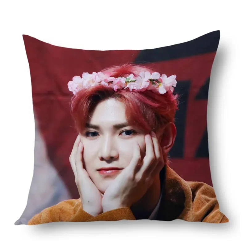 Yeosang Ateez Pillow Cover Bedroom Home Office Decorative Pillowcase Square Zipper Pillow Cases Satin Fabric Eco-Friendly WJY