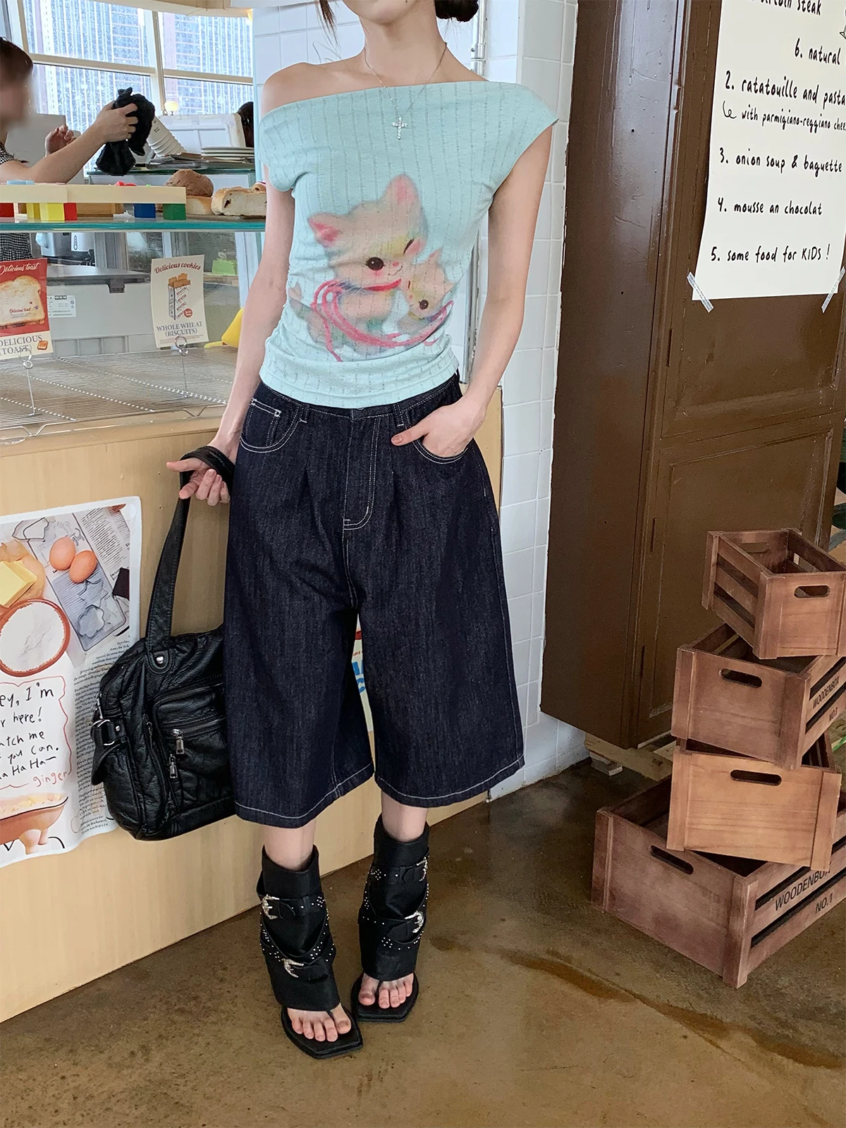 

Женские повседневные джинсовые шорты Deep Blue свободного кроя с широкими штанинами, прямые, летние, с принтом, на молнии, с высокой талией