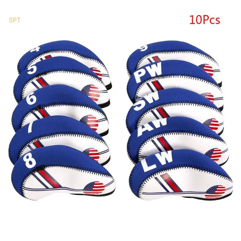 10 Pcs/Set Portable Sport Neoprene Golf Club for Head Cover Iron Protective Headcovers for Case Protector 714F