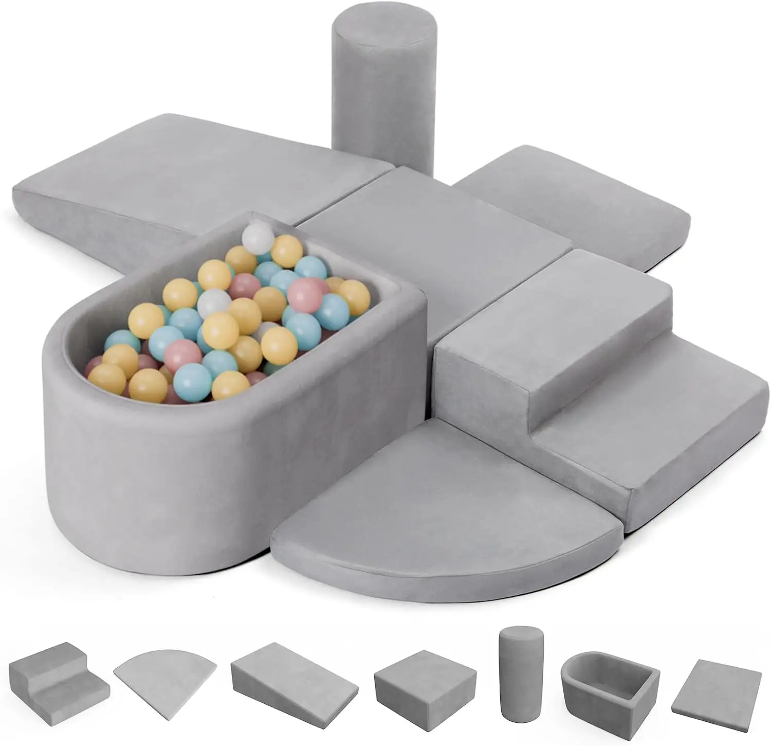 Giocattoli da arrampicata per bambini da 7 pezzi Blocchi da arrampicata in schiuma morbida per interni con pozzo di palline (palle non incluse), giocattoli da arrampicata durevoli per