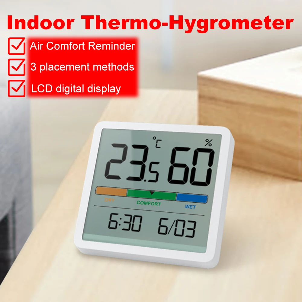 Weather Station LCD Thermohygrometer Clock Digital Display Thermometer Hygrometer Greenhouse Temperature Humidity Meter