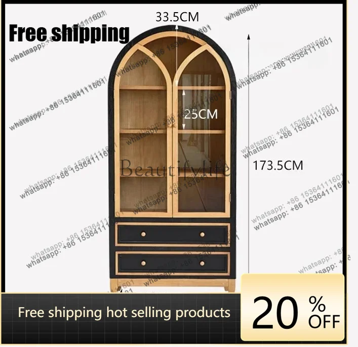 hot Factory Direct  American medieval solid wood storage cabinet household living room wall simple display cabinet