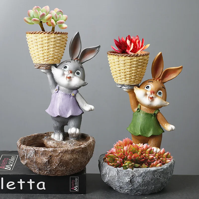 

Resin cartoon animal simulation rabbit succulent green plant flower pot decoration courtyard outdoor garden decoration