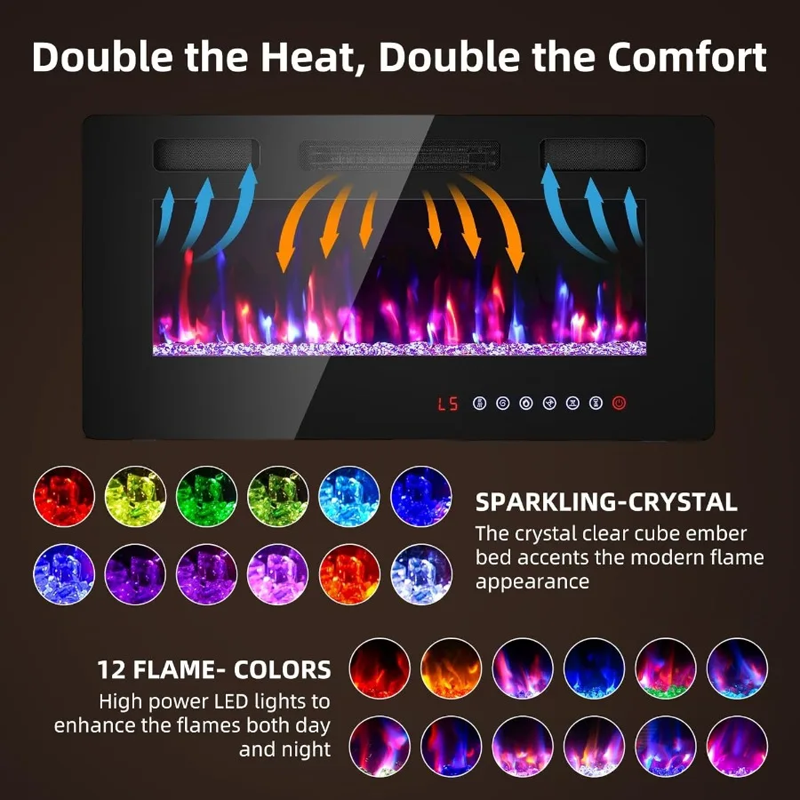 مدفأة كهربائية مقاس 36 بوصة بتصميم مثبت على الحائط لتدفئة غرفة المعيشة وأجواء - حشوات مدمجة مع جهاز تحكم عن بعد C #4