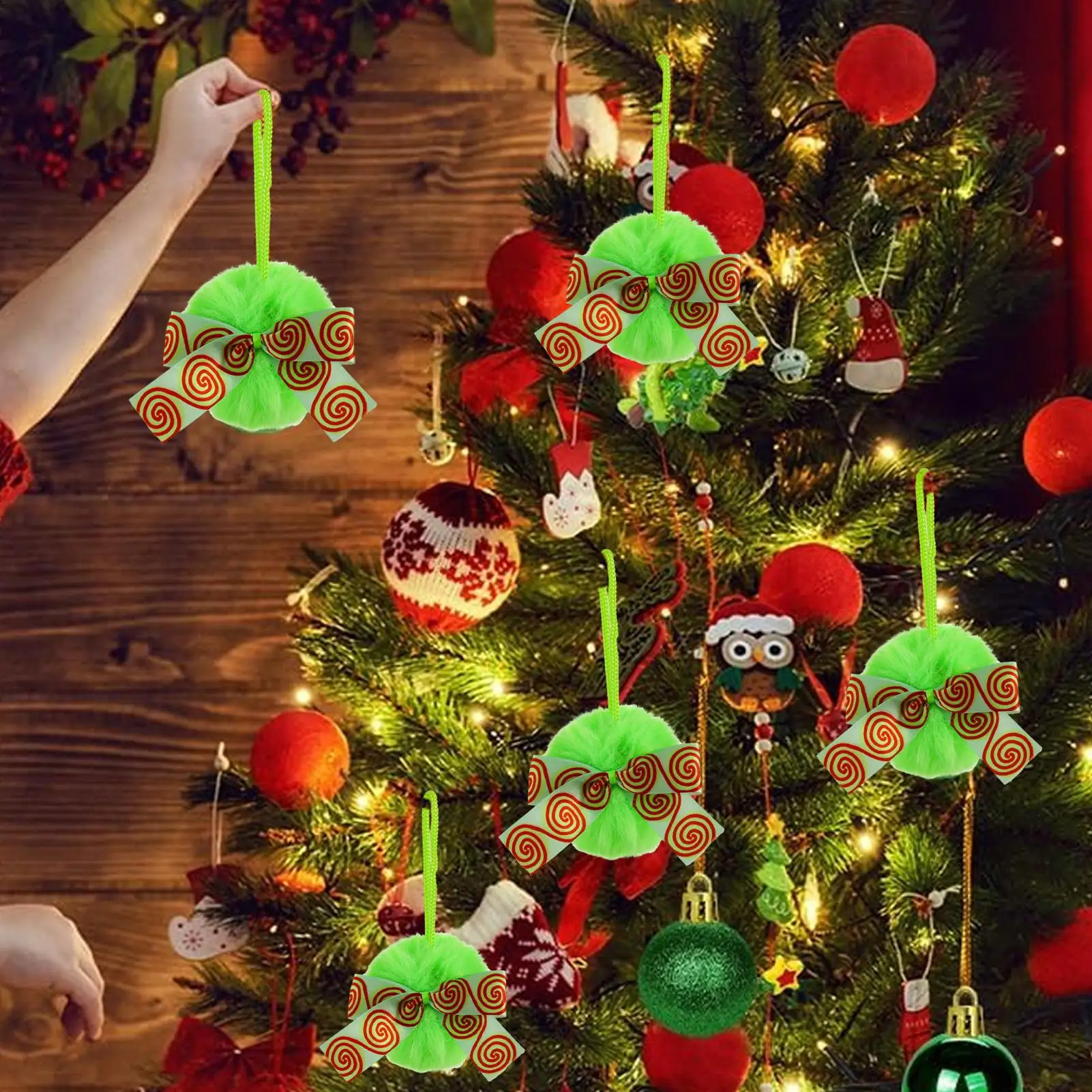 Christmas Ornaments Balls 6 Pieces Christmas Ball Set Plush With Bow Green Pendant For Bedroom Patio Workplace Front Door Home