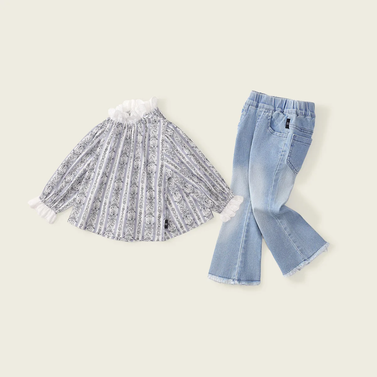 Girls' Retro Style Lace Doll Shirt Autumn New Korean Long Sleeve Printed Shirt for Small and Medium sized Children Shirt