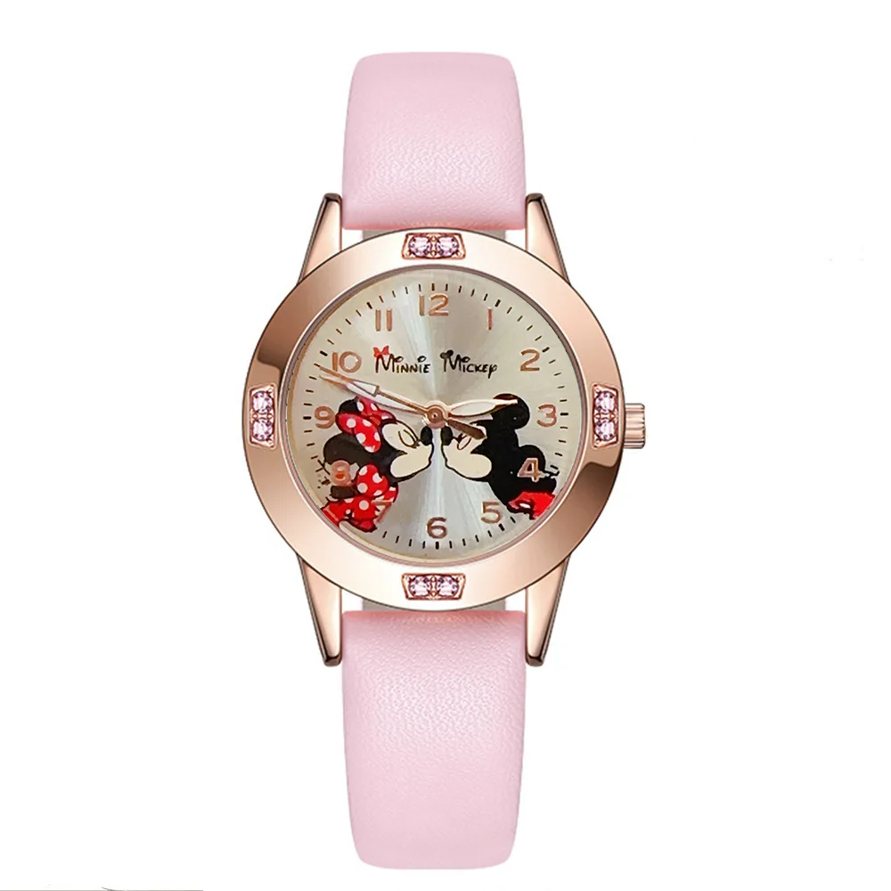 MINISO Disney Cartoon Children Watches Mickey Minnie Cute Diamond Set Quartz Watch For Women Girls children gifts