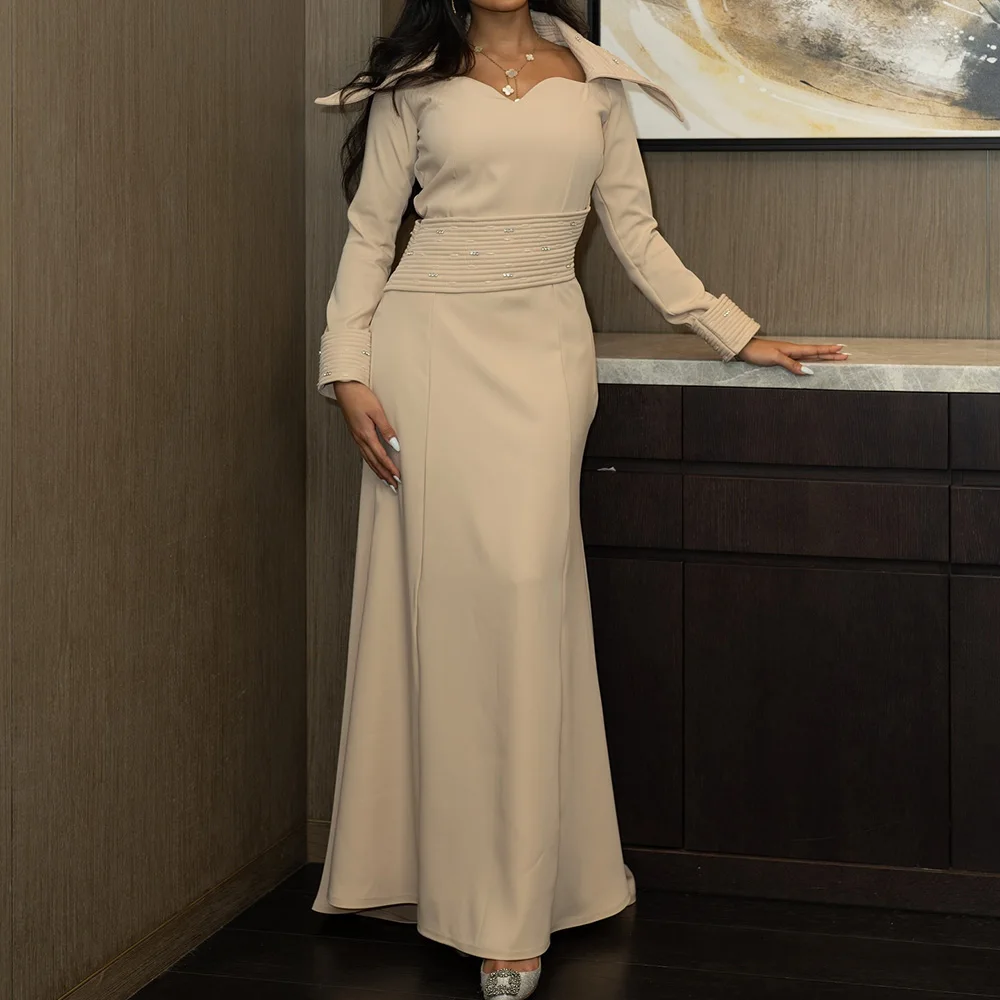 Maßgeschneiderte A-Linie-Abschlussballkleider, bodenlang, V-Ausschnitt, volle Ärmel, Abendkleid, modisches Kristall, schlichtes, drapiertes, lässiges Partykleid