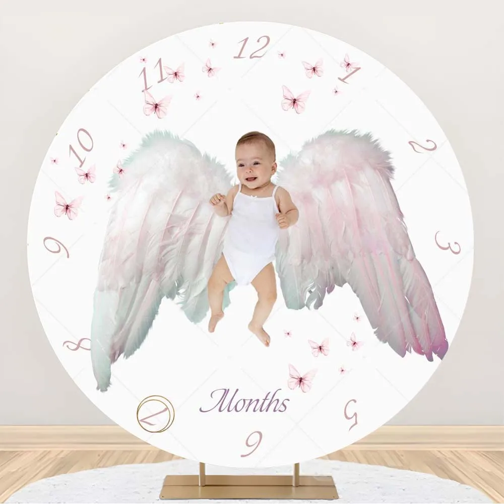 Round Photography Background Custom Cartoon Calendar Clock Dial Pattern Infant Milestone Baby Shower Party Decoration Background