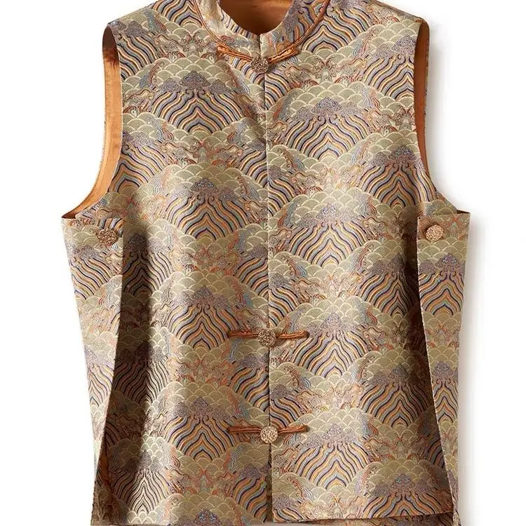 Chinese Vest Buckle Silk Song Top Brocade Waistcoat Han Silk Vest Niche Jacquard Classical Waistcoat Beautiful China-Chic Top