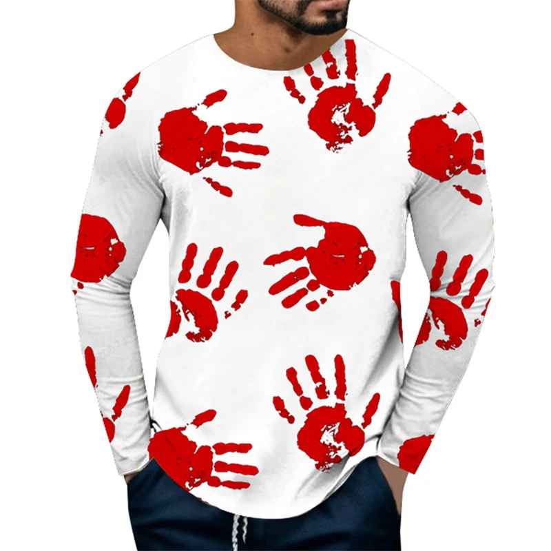 Halloween Blood Bat Pattern T-Shirt For Men Bloody 3D Print T Shirts Summer Casual Harajuku Loose Tees Street Tops Long Sleeves