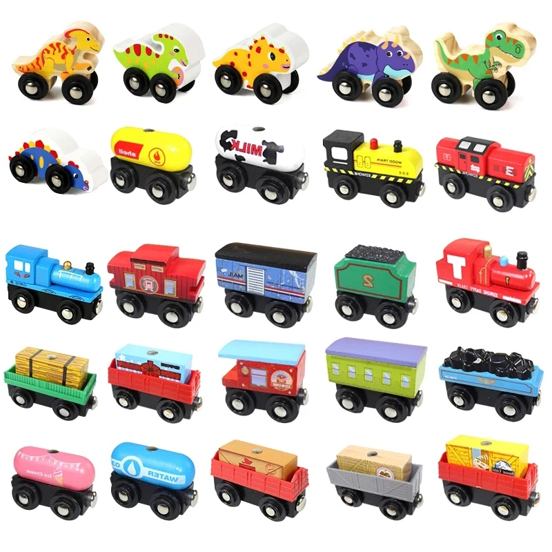 Wooden Magnetic Train Car Locomotive Toy Wood Railway Car Accessories Toys for Kids Gifts Fit for Wood Biro Tracks