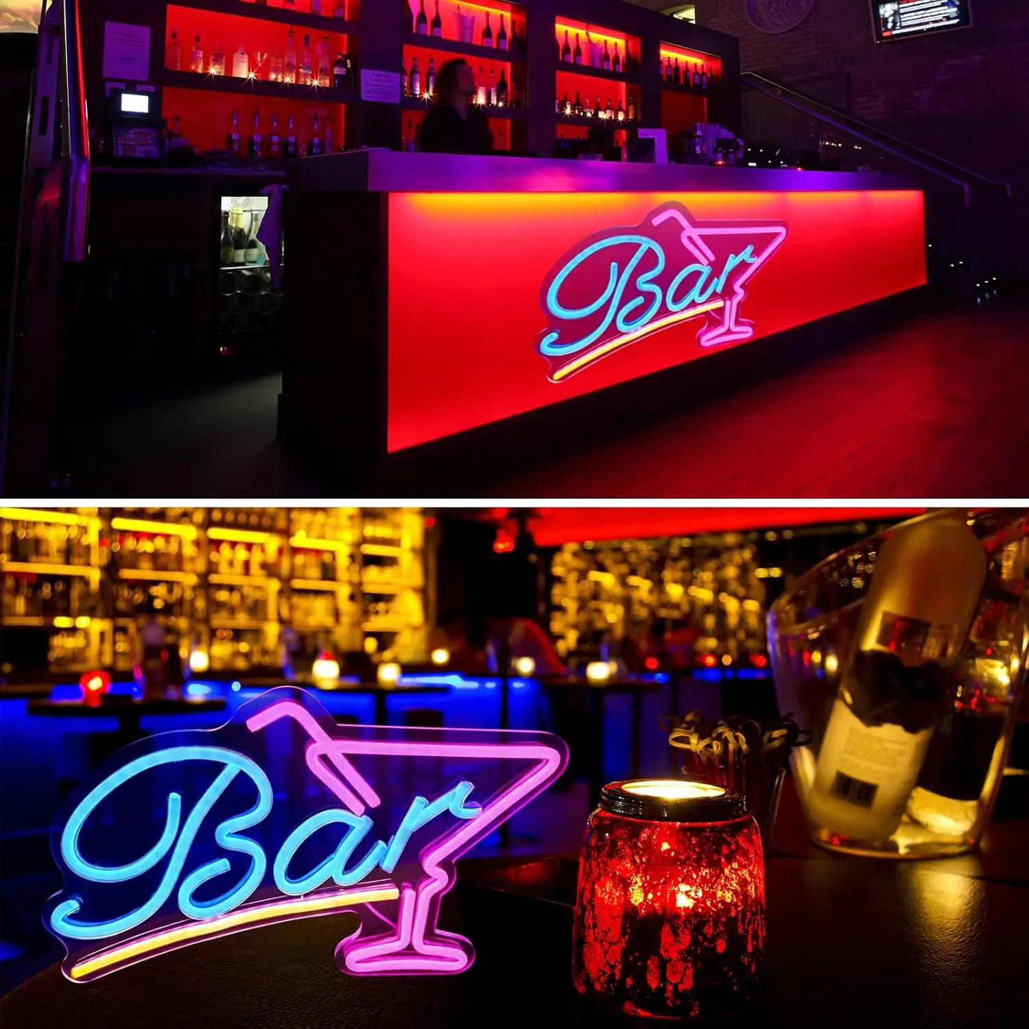 Bar Neon Sign  LED Bar Sign Neon Light USB Powered, 14.96x9.06 Inches, Bar Decor for Home, Bistro, Party, Club, Wall Decor