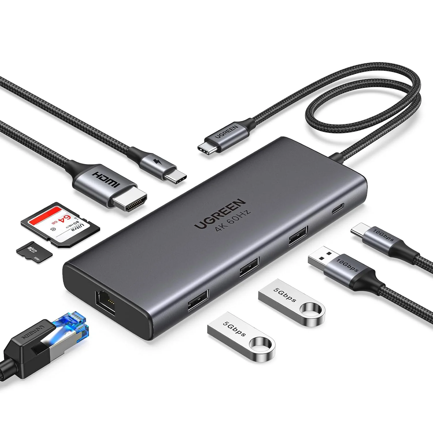 UGREEN Revodok Pro 109 USB C-концентратор 9 в 1 10 Гбит/с USB C 3.2 и USBA 3.2 4K-HDMI, доставка мощностью 100 Вт, устройство чтения карт SD/TF UGREEN Revodok Pro 109 USB C-концентратор 9 в 1 10 Гбит/с USB C 3.2 и USBA 3.2 4K-HDMI, доставка мощностью 100 Вт, устройство чтения карт SD/TF
