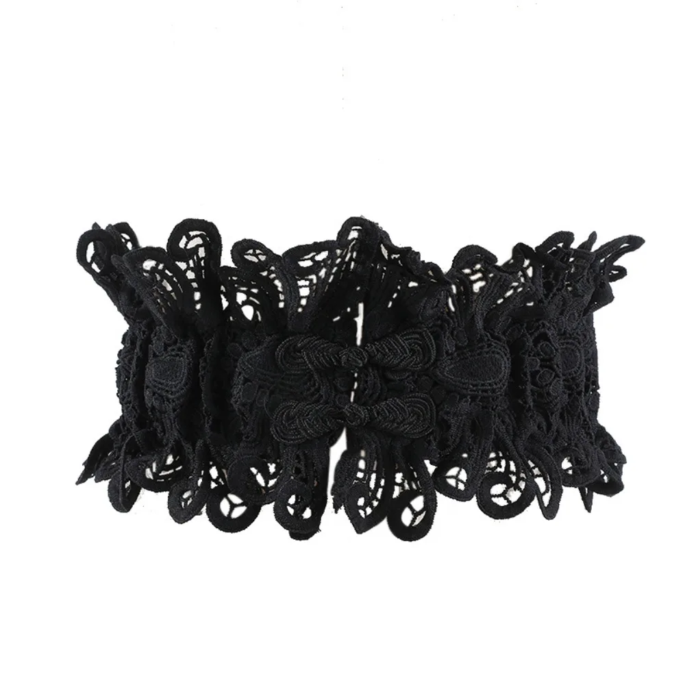 Elegant Solid Color Lace Cummerbunds Hollow Elastic Corset Belt Tie Rope Slimming Wide Waist Corset Outfits