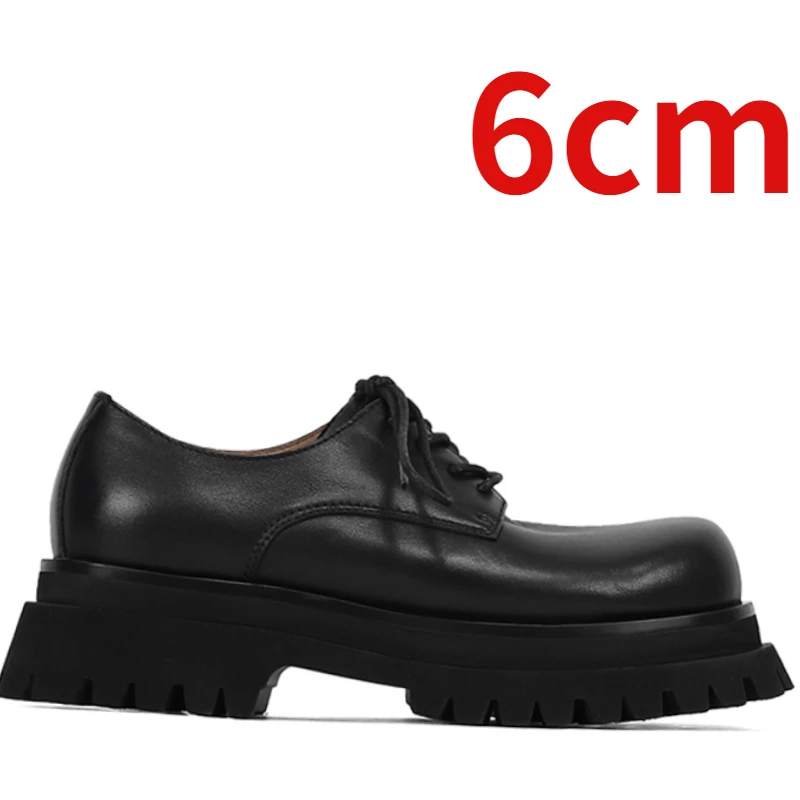 

Couple Height Increased 6cm Derby Shoes for Men's Thick Soles Lightweight Hand Sewn Genuine Leather Casual Elevated Shoes Womens