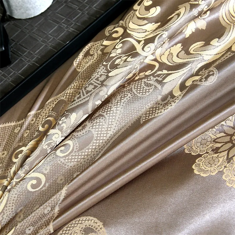 Double Queen Damask Jacquard Satin Duvet Cover 4Pcs Luxury Silk Like Bedding Comforter Cover with Zipper 1Bed Sheet 2Pillowcases