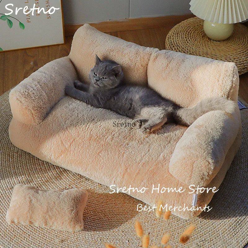 

SRETNO Luxury Cat Bed Dog Beds Removable Washable Large Dog Sleeping Mat Safe Nest for Cats Plush Puppy Bed Pet Supplies gatos