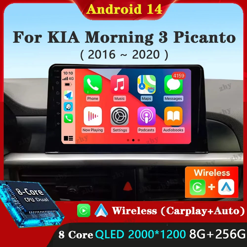 9 inci untuk KIA Morning 3 Picanto 2016 2017 2018 2019 2020 Mobil pemutar Multimedia Android 14 mobil Stereo Radio GPS Carplay Auto